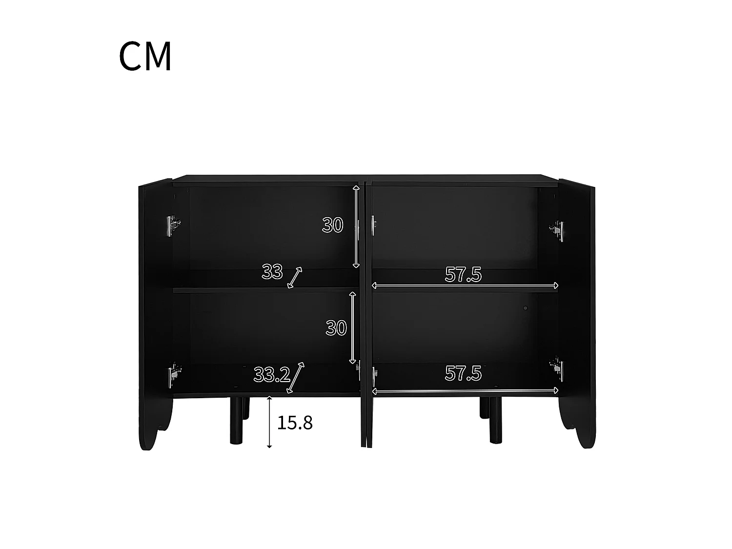 Buffet noir avec 4 portes texturées et pieds cylindriques - pour salon et salle à manger