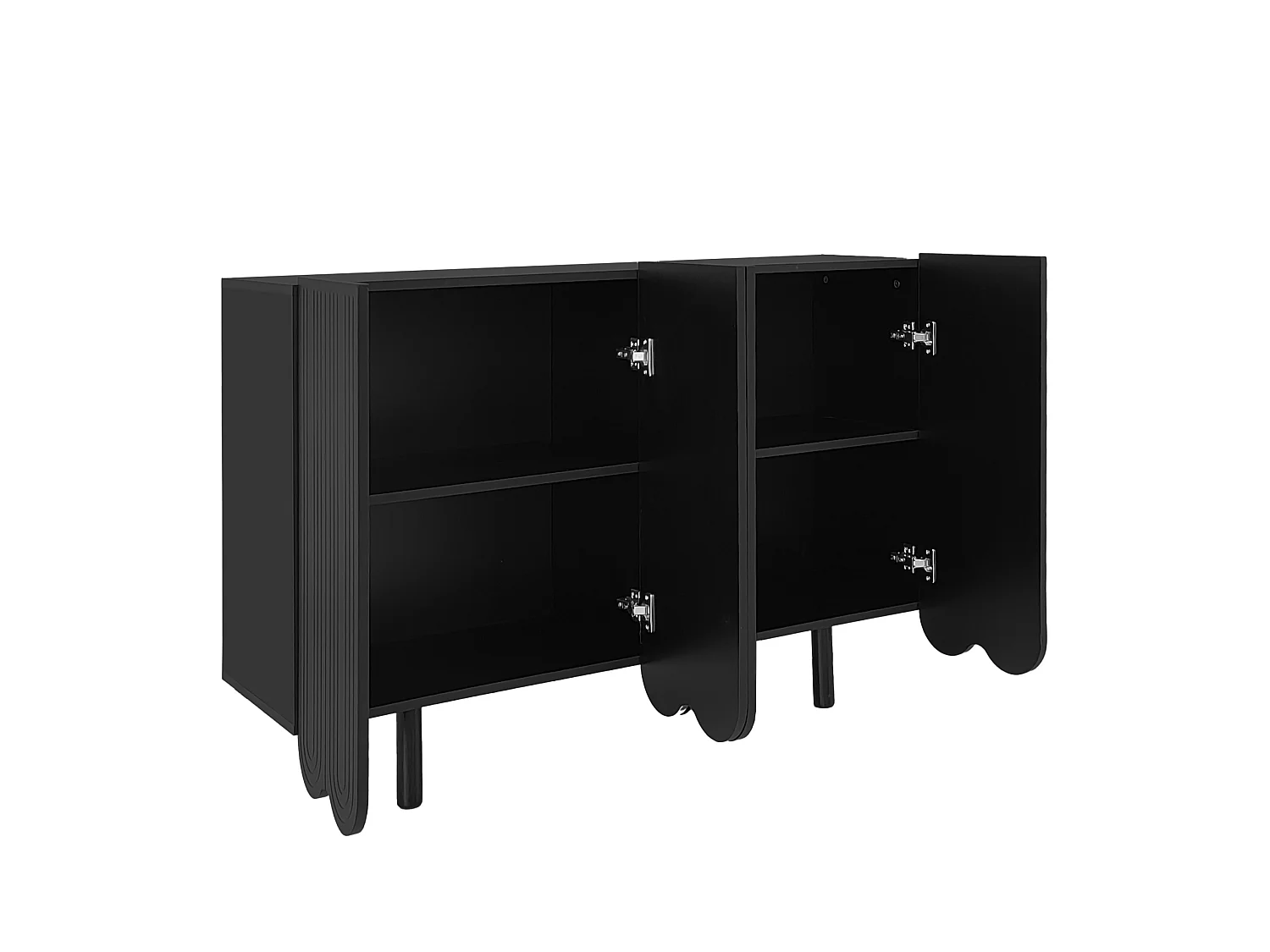 Buffet noir avec 4 portes texturées et pieds cylindriques - pour salon et salle à manger