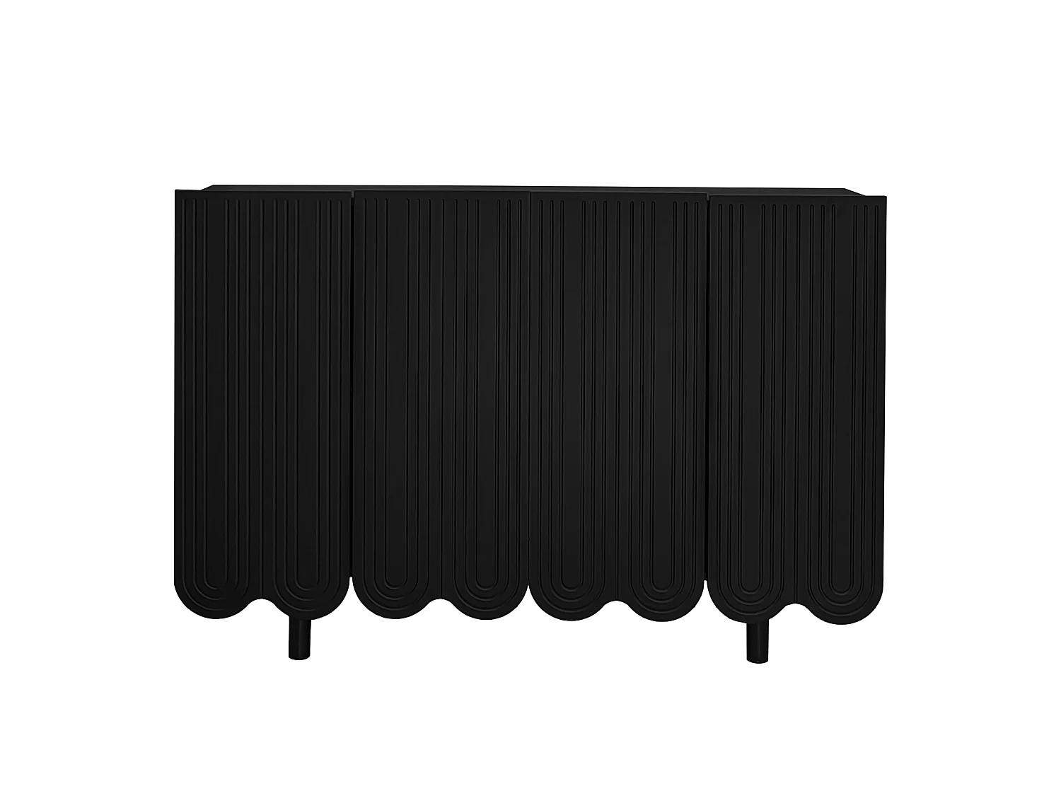Buffet noir avec 4 portes texturées et pieds cylindriques - pour salon et salle à manger