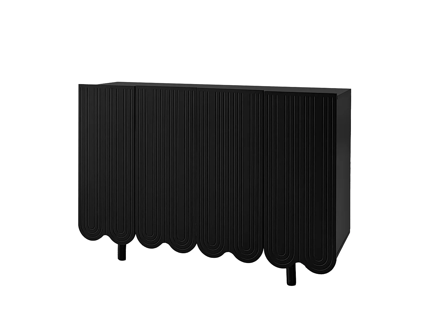 Buffet noir avec 4 portes texturées et pieds cylindriques - pour salon et salle à manger