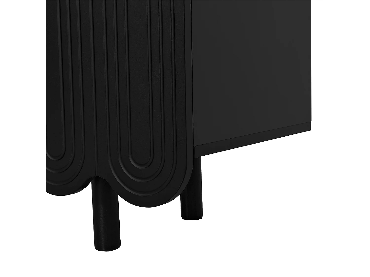 Buffet noir avec 4 portes texturées et pieds cylindriques - pour salon et salle à manger