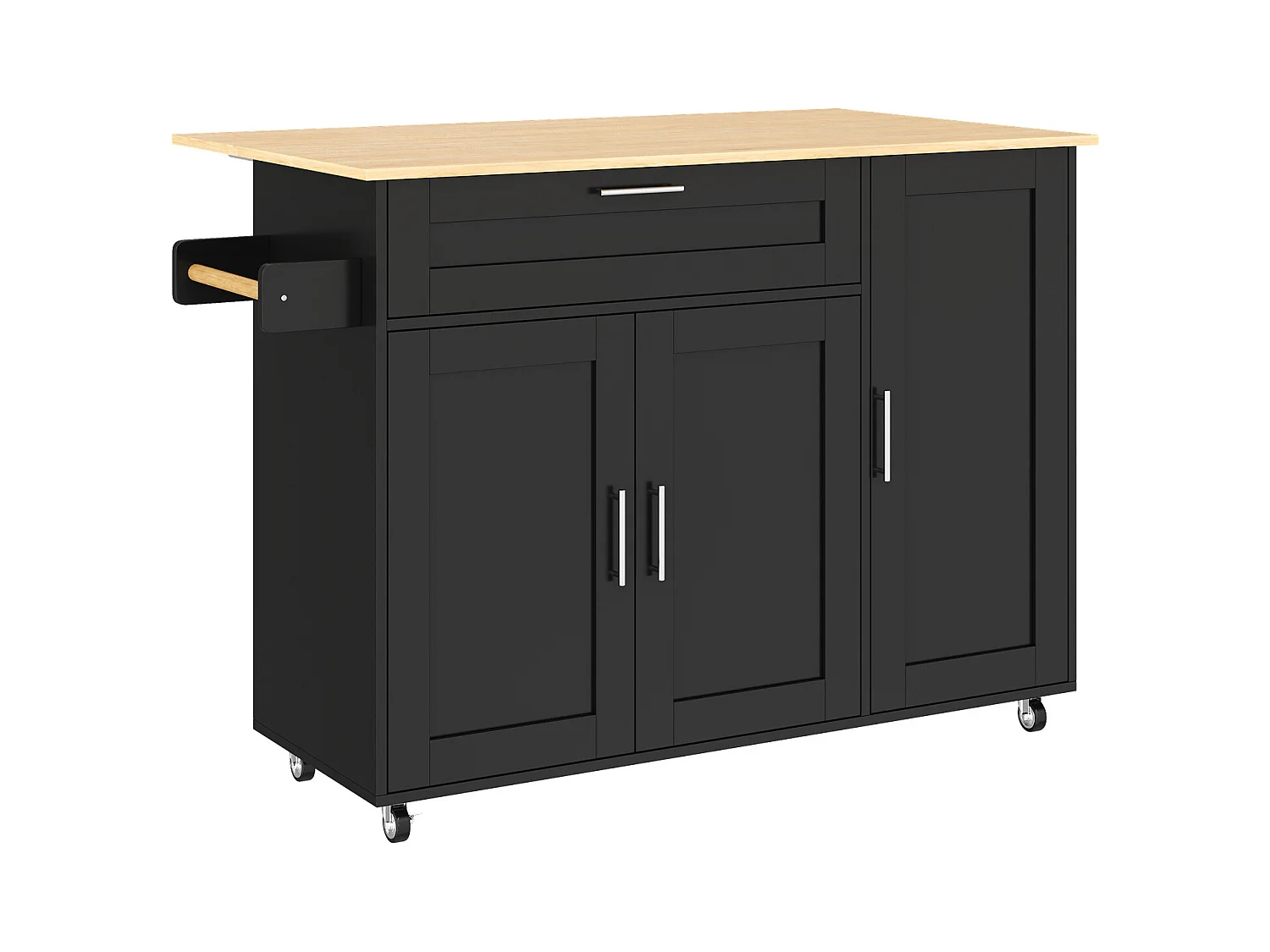 Îlot de cuisine mobile avec plateau pliant et étagère à épices, 5 roulettes - noir