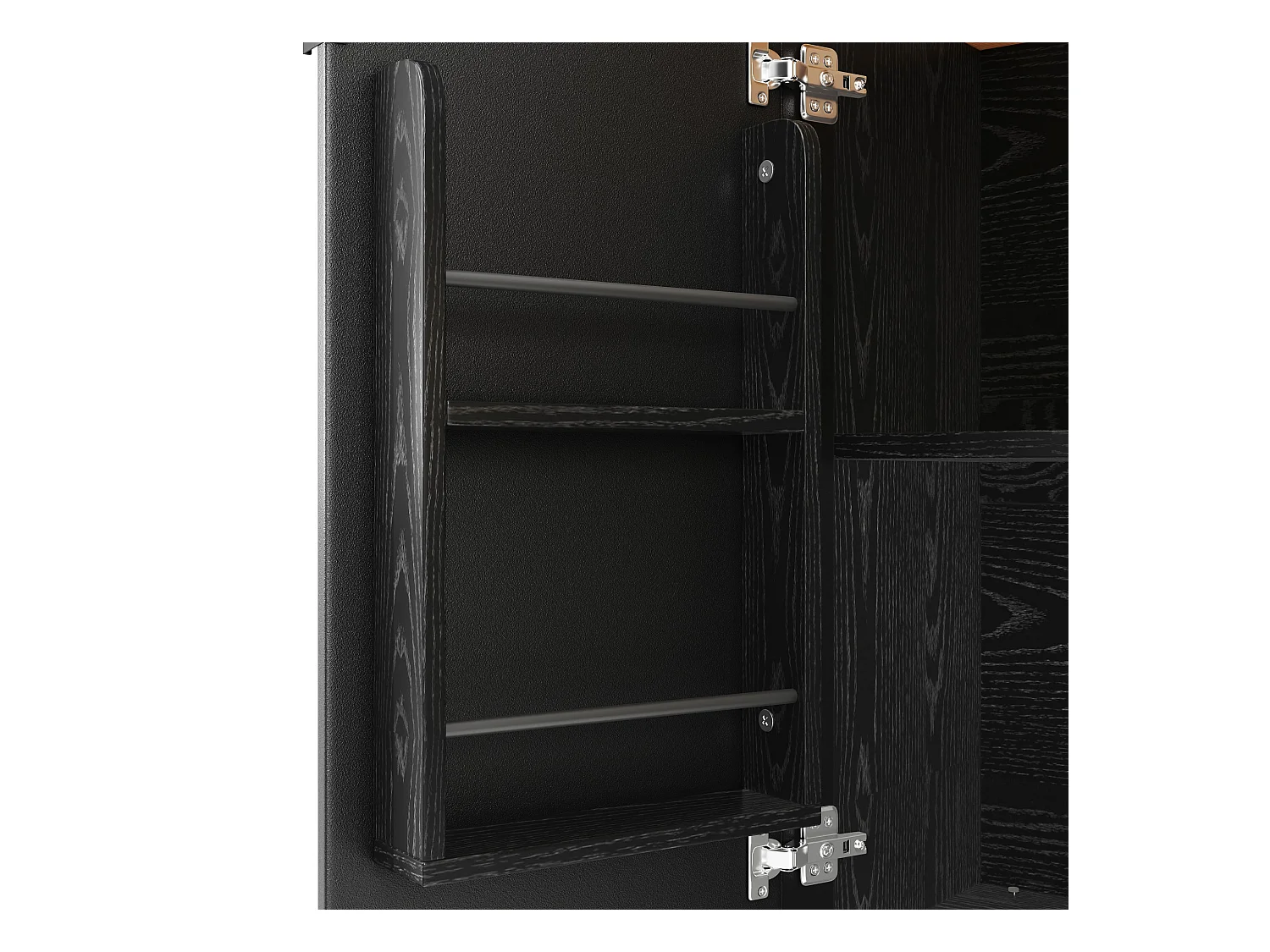 Îlot central mobile avec plateau en bois, 3 portes texturées et étagère à épices - noir