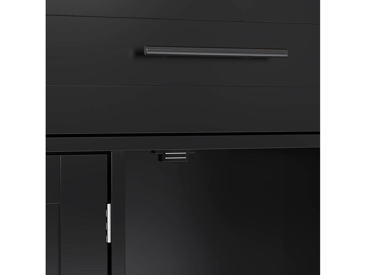 Îlot central mobile avec plateau rabattable, 3 portes et 2 tiroirs de rangement - Noir