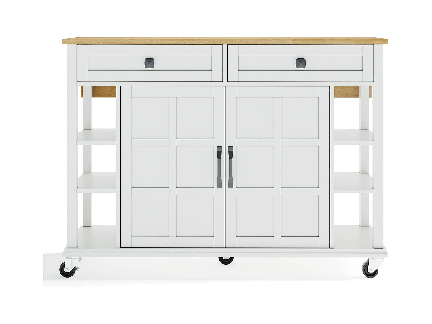 Desserte de cuisine avec plateau en bois pliable, 2 portes et 2 tiroirs de rangement - blanc