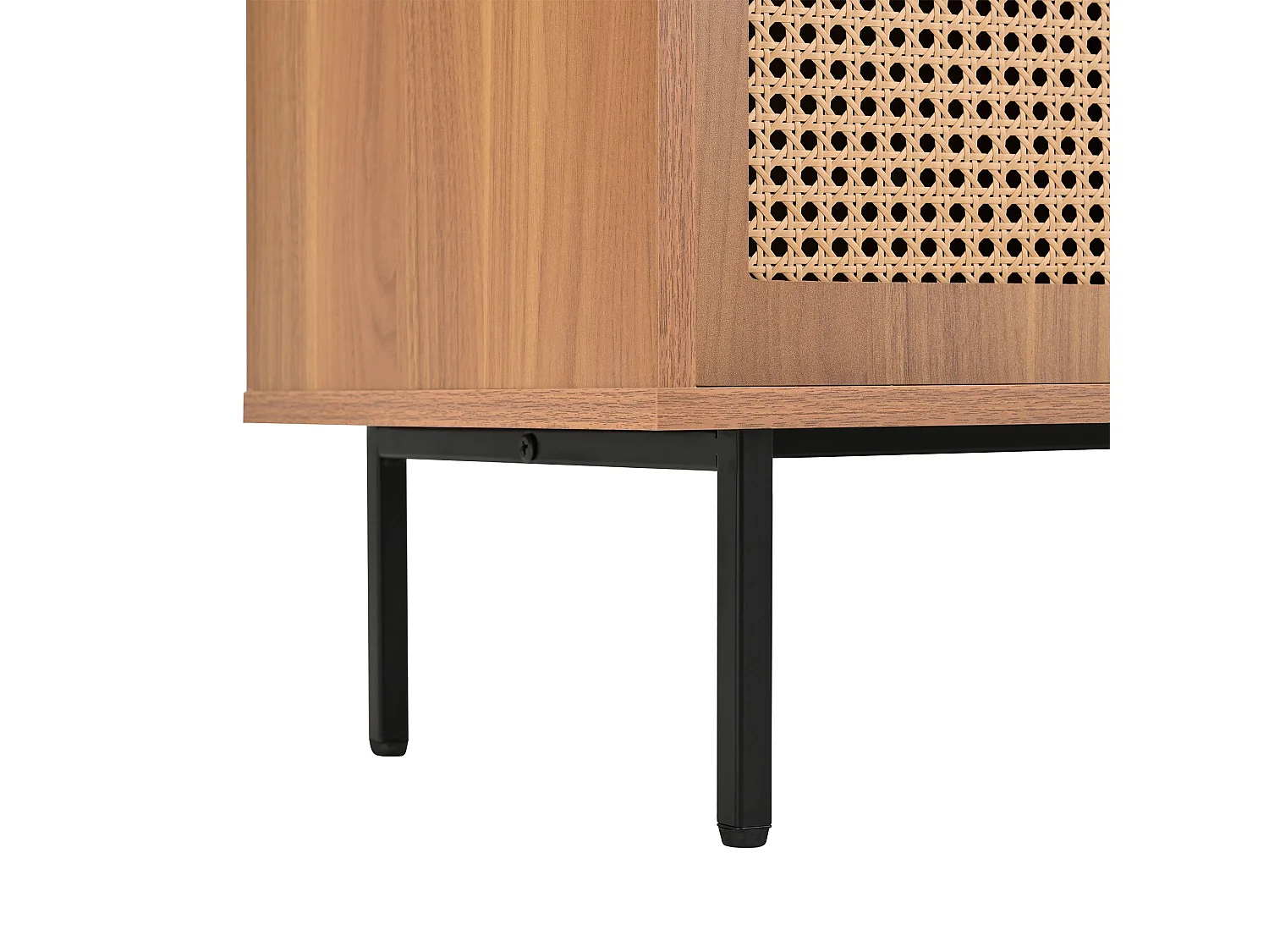 Natuurlijke dressoir met 3 lades en 2 rotan deuren, verstelbare planken - zwarte handgrepen en poten