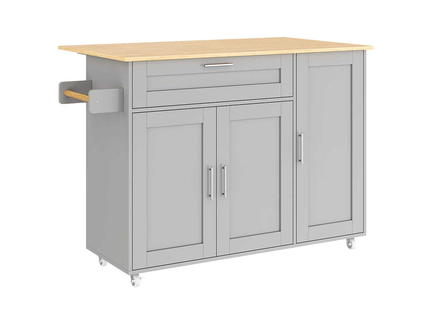 Îlot de cuisine mobile avec plateau pliant et étagère à épices, 5 roulettes - gris