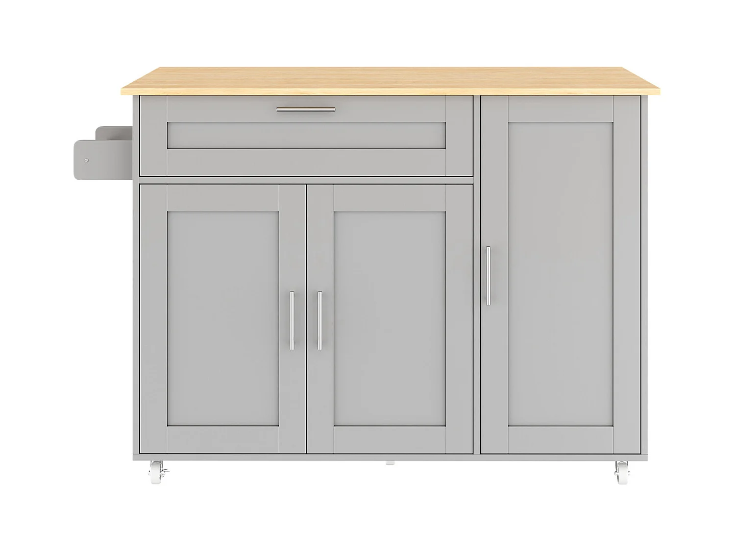 Îlot de cuisine mobile avec plateau pliant et étagère à épices, 5 roulettes - gris