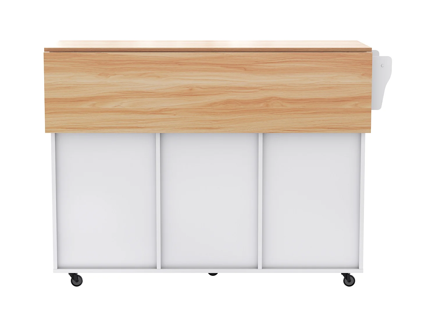 Îlot central mobile avec plateau rabattable, 3 portes et 2 tiroirs de rangement - Blanc