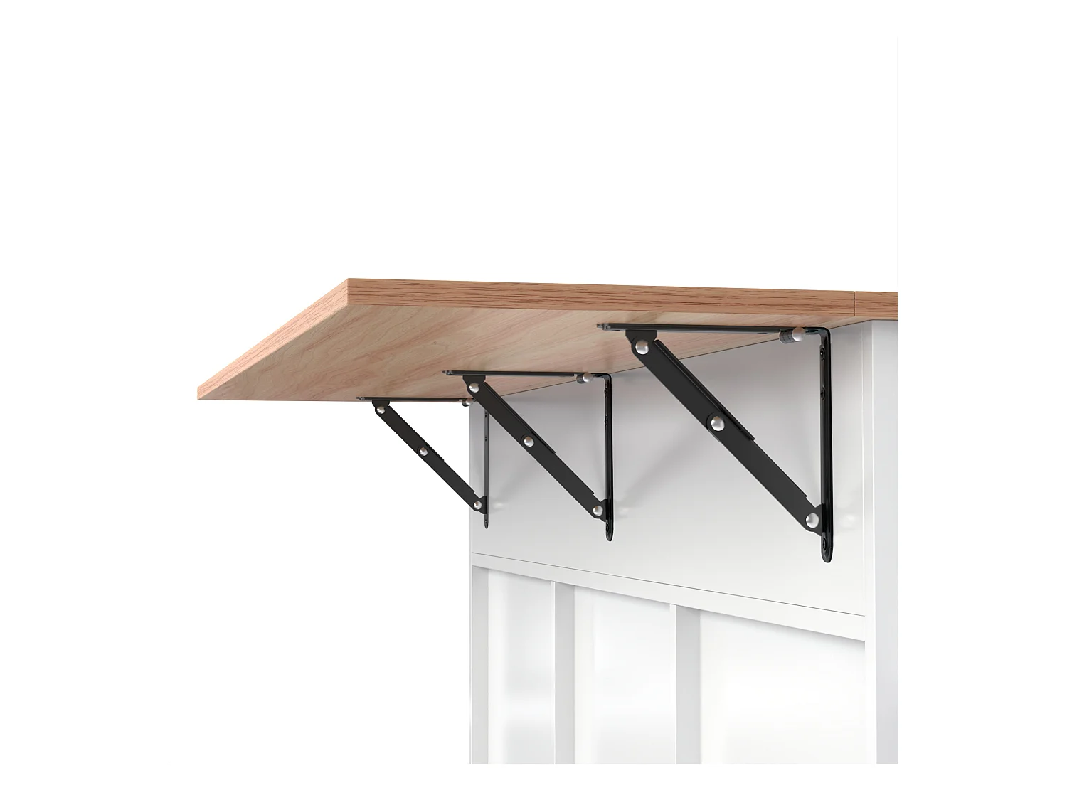 Îlot central mobile avec plateau rabattable, 3 portes et 2 tiroirs de rangement - Blanc