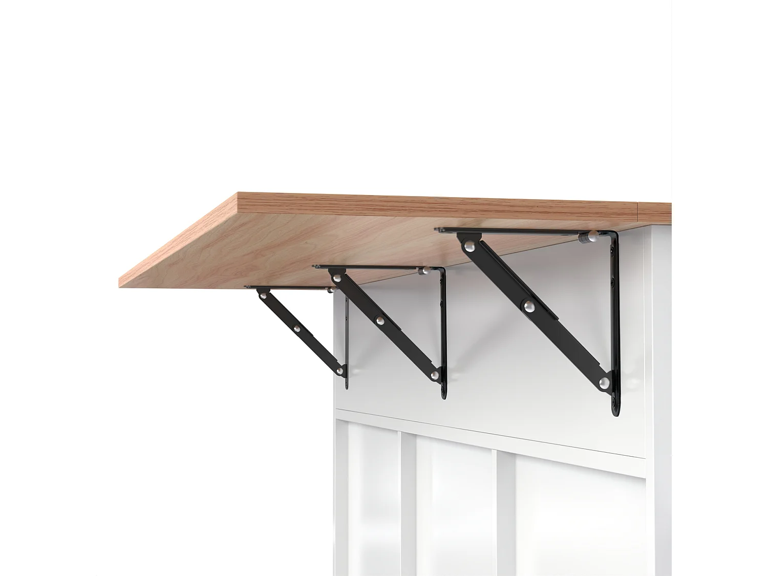 Îlot central mobile avec plateau rabattable, 3 portes et 2 tiroirs de rangement - Blanc