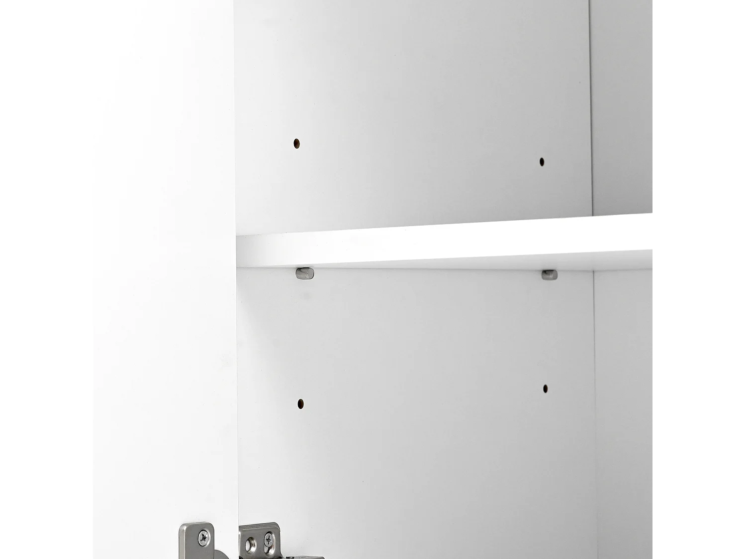 Credenza bianca con 4 ante e 4 cassetti contenitori, maniglie e gambe dorate