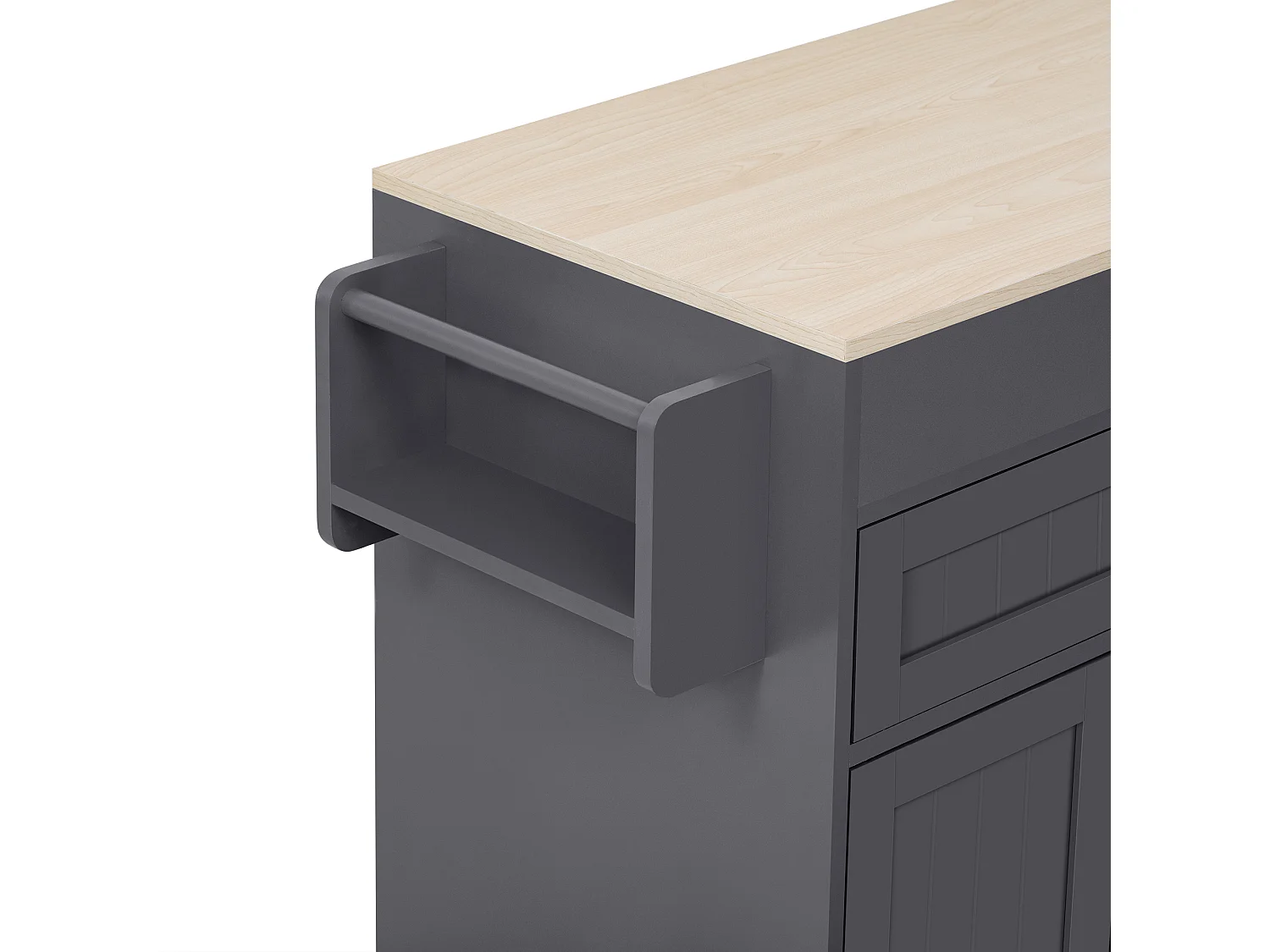 Îlot cuisine mobile avec plateau rétractable, 4 portes et 2 tiroirs de rangement - gris et naturel