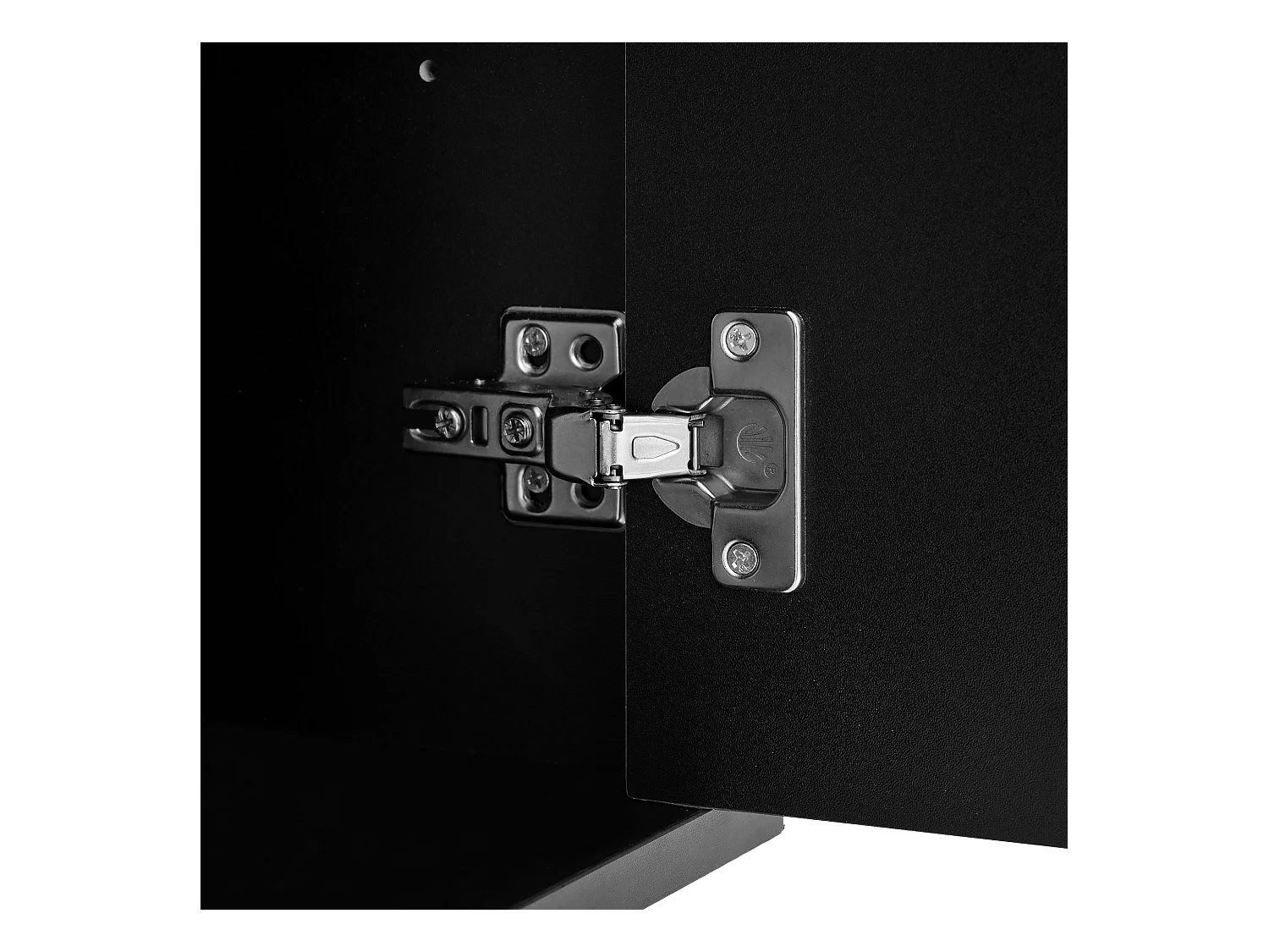 Buffet noir avec 4 portes et 4 tiroirs de rangement, poignées et pieds dorés