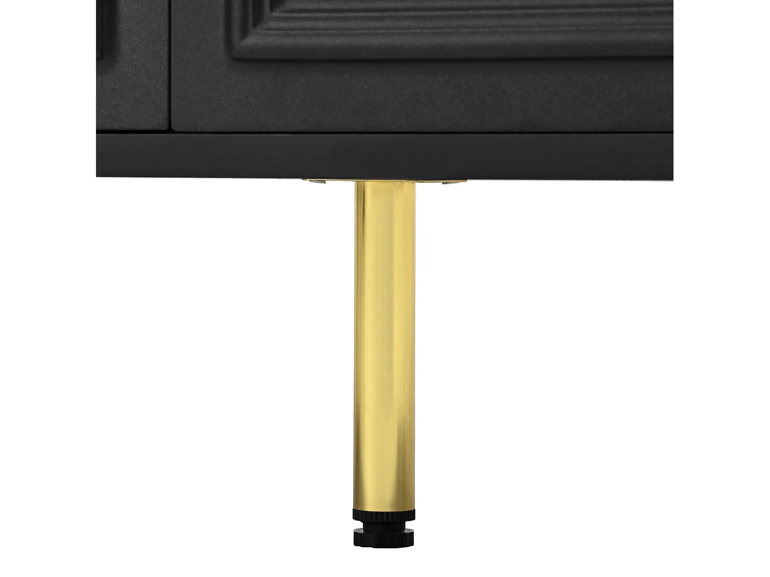 Buffet noir avec 4 portes et 4 tiroirs de rangement, poignées et pieds dorés