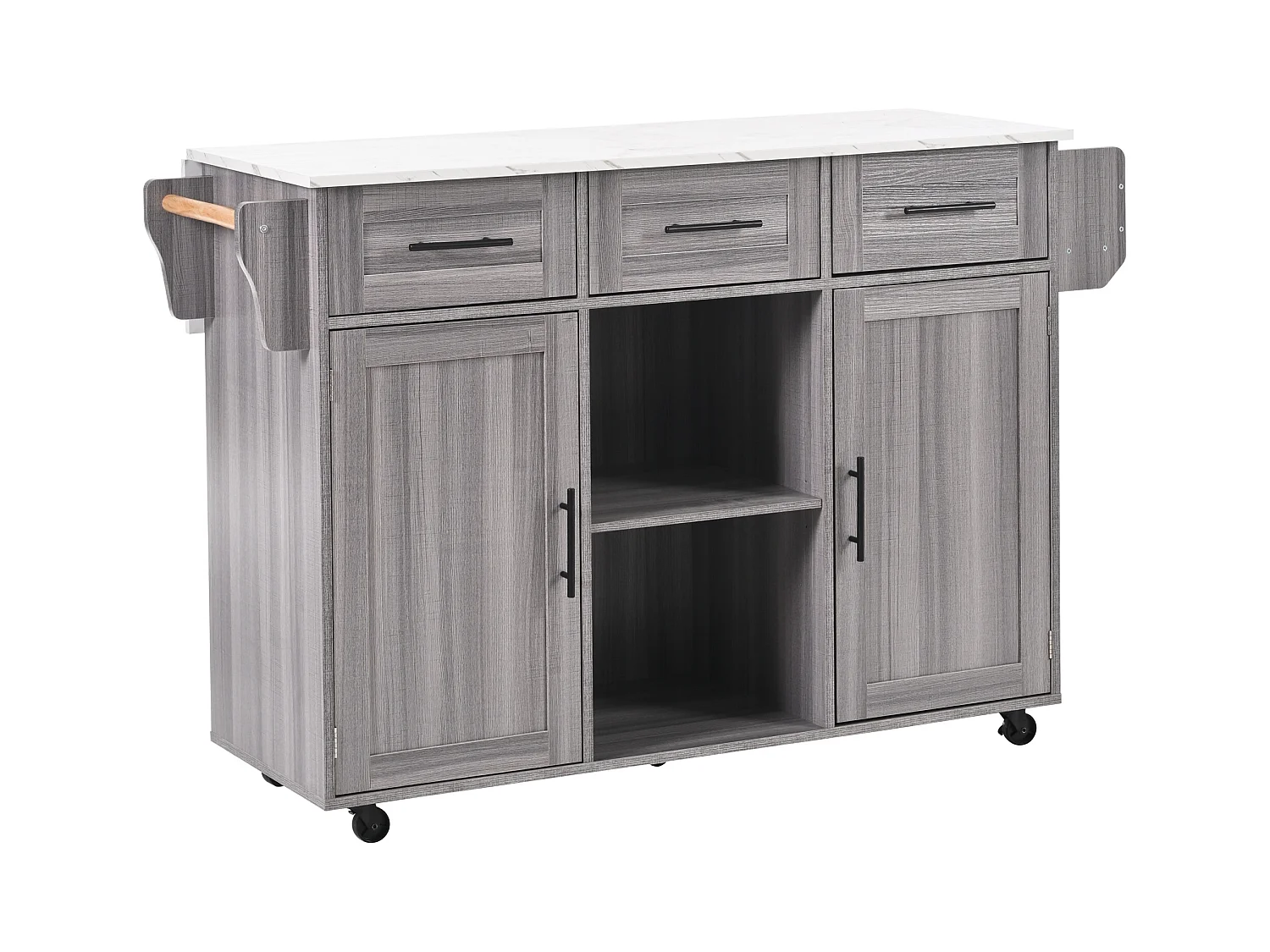 Desserte grise avec plateau en MDF, 3 tiroirs et 2 portes - pour salles à manger et cuisines