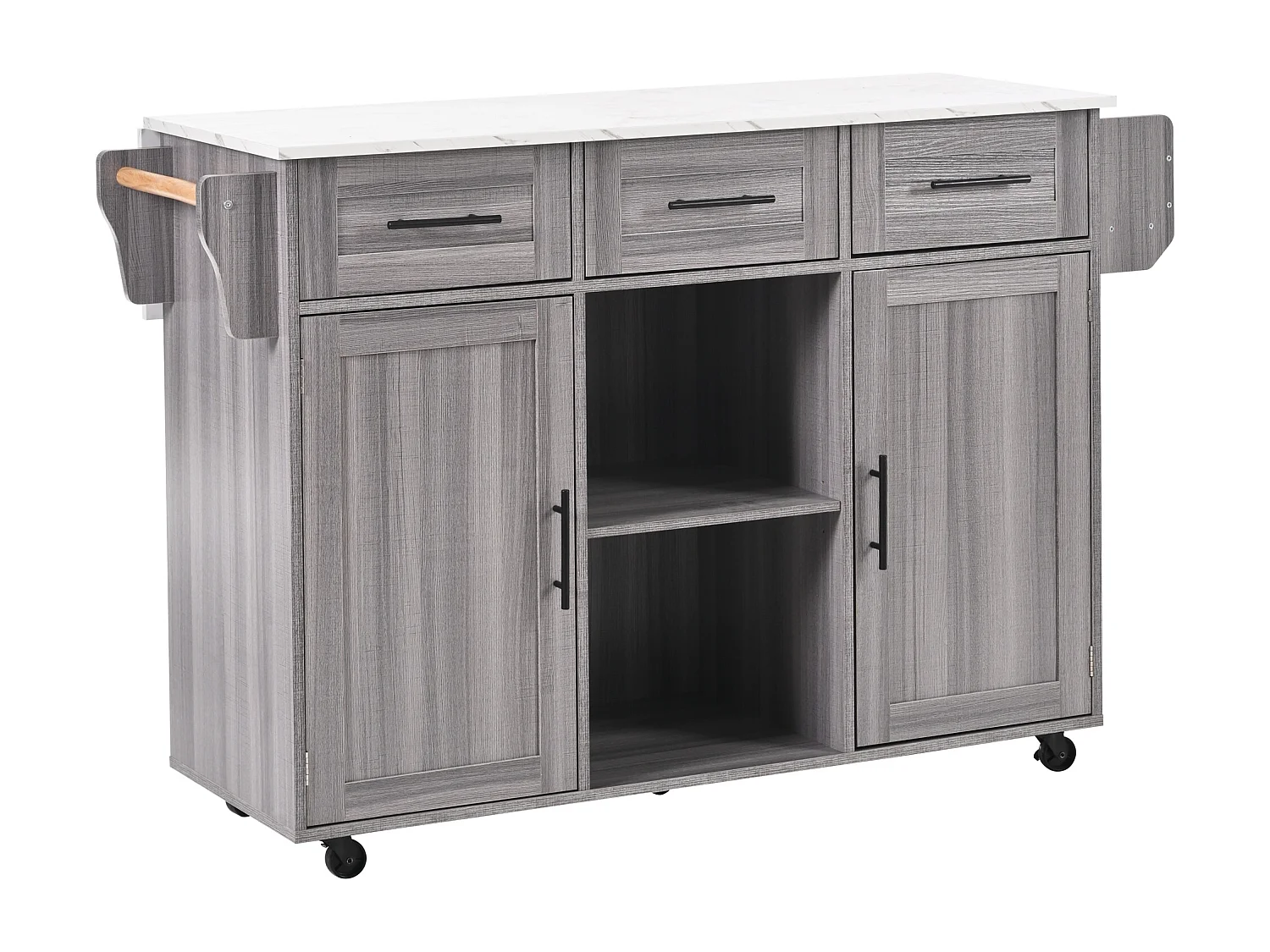 Desserte grise avec plateau en MDF, 3 tiroirs et 2 portes - pour salles à manger et cuisines