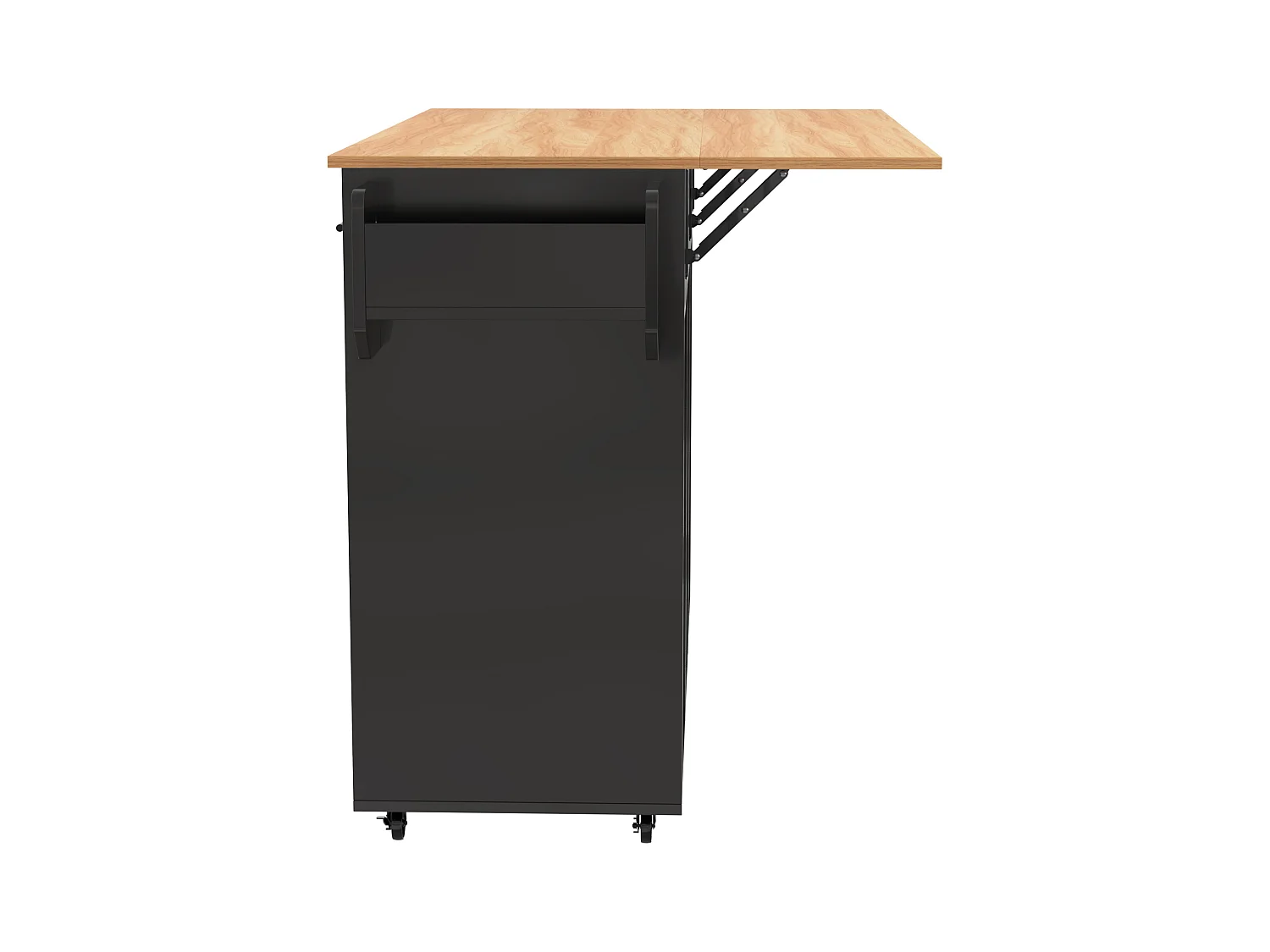 Desserte noire avec plateau en bois, 3 tiroirs et 2 portes - pour salle à manger et cuisine