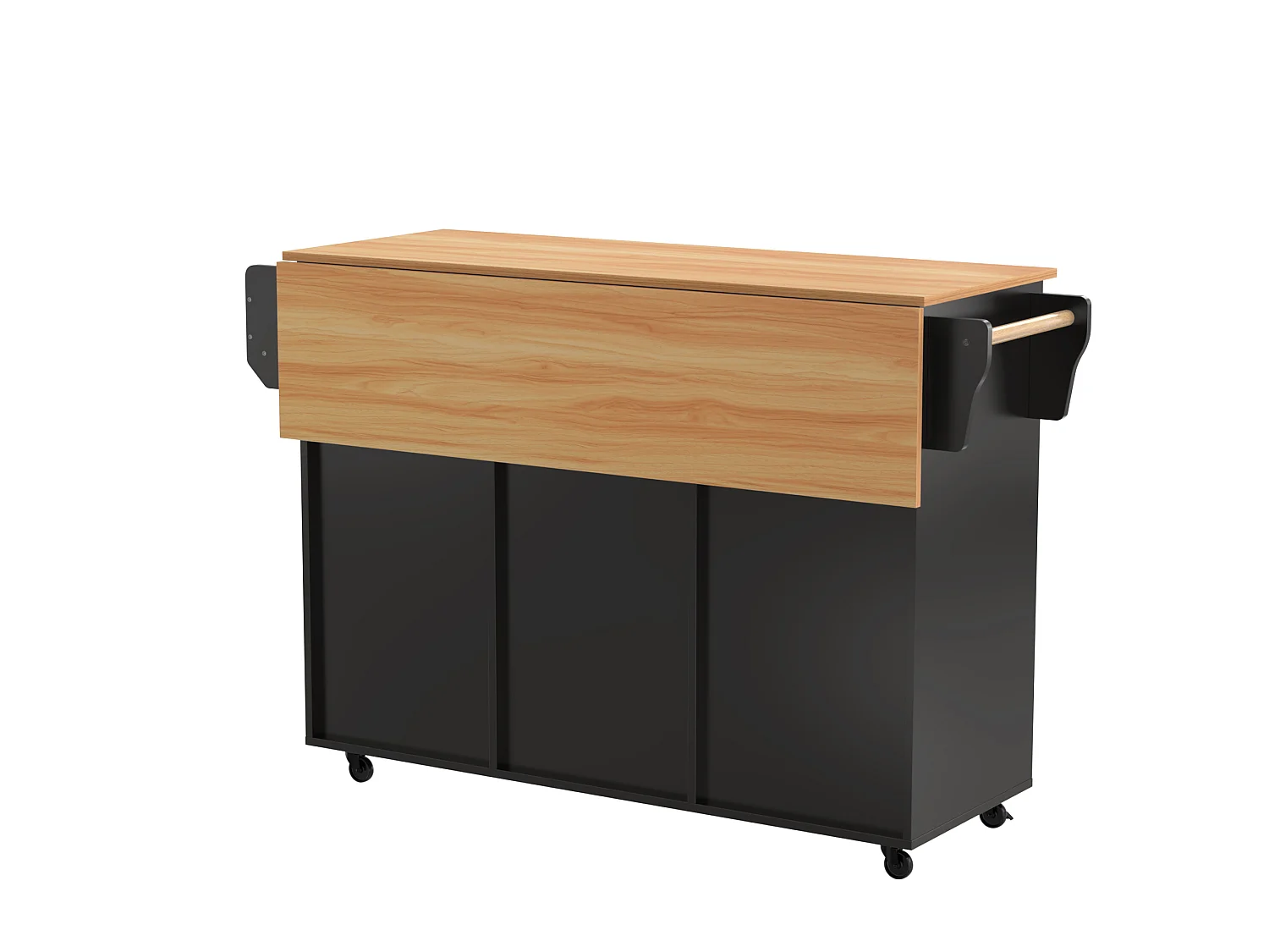 Desserte noire avec plateau en bois, 3 tiroirs et 2 portes - pour salle à manger et cuisine