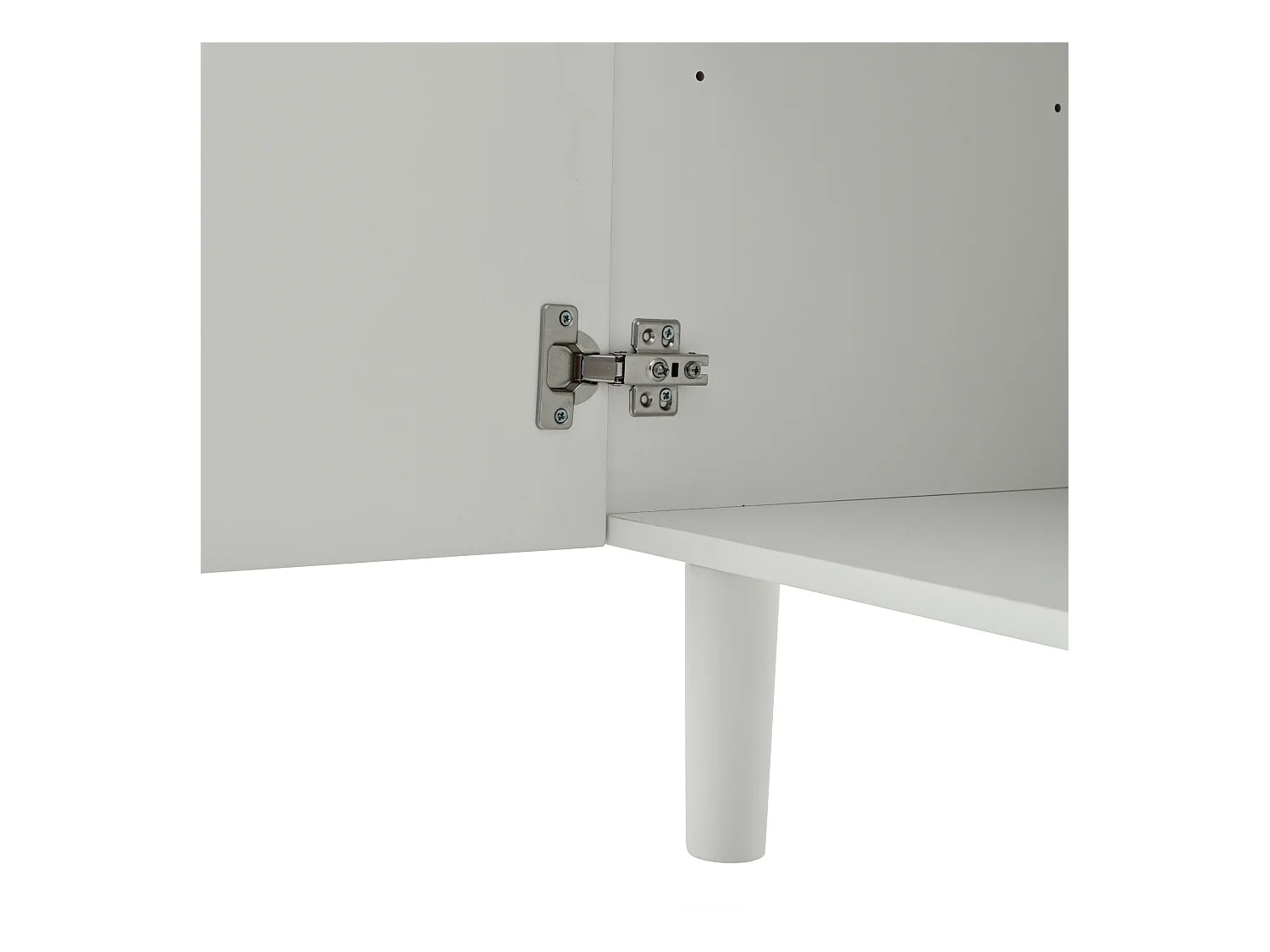 Buffet blanc avec 3 portes texturées et étagères réglables, pieds cylindriques - MDF