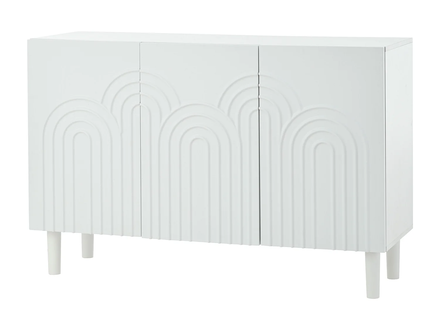 Wit dressoir met 3 getextureerde deuren en verstelbare planken, cilindrische poten - MDF