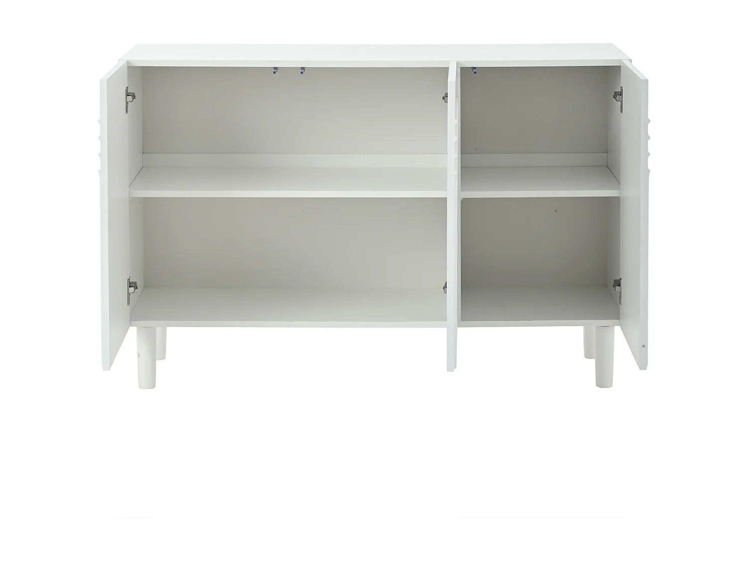 Wit dressoir met 3 getextureerde deuren en verstelbare planken, cilindrische poten - MDF