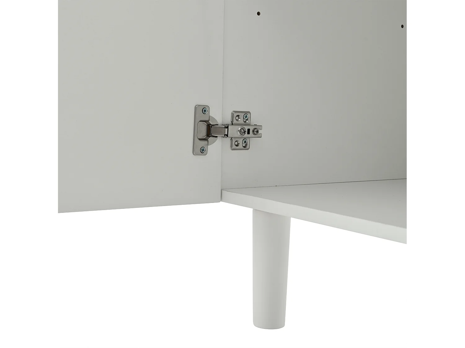 Wit dressoir met 3 getextureerde deuren en verstelbare planken, cilindrische poten - MDF