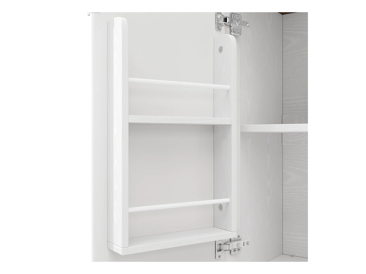 Îlot central mobile avec plateau en bois, 3 portes texturées et étagère à épices - blanc