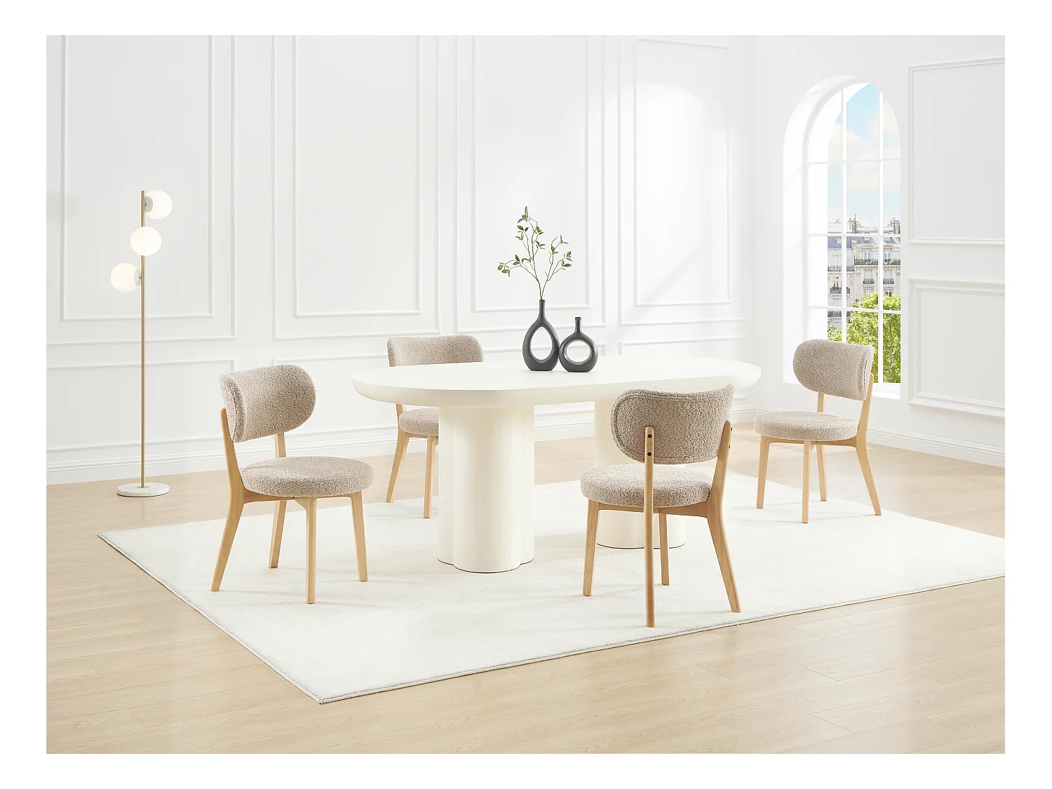 Lot de 6 chaises en tissu bouclette et bois d'hévéa - Taupe - TORIEL