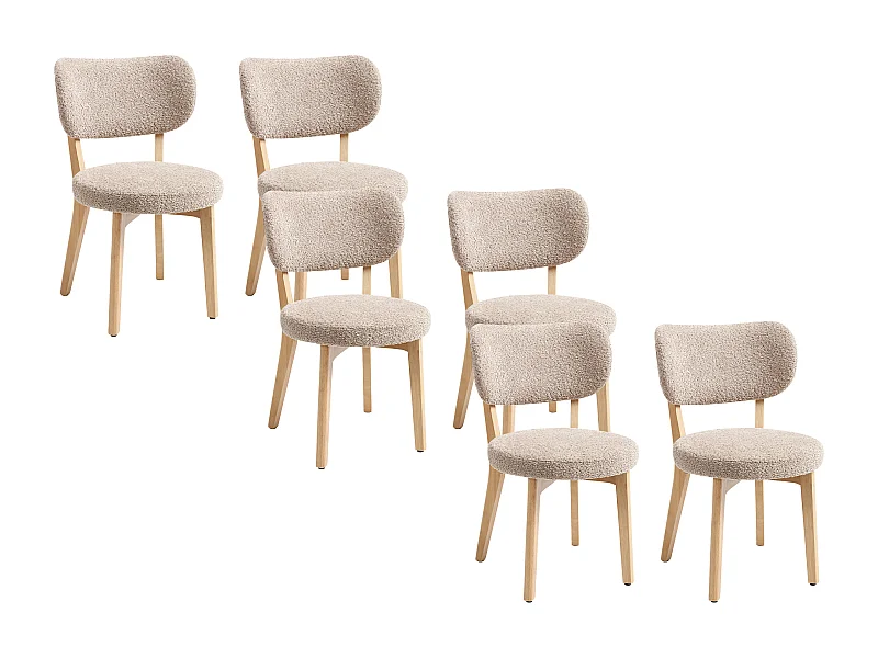 Set di 6 sedie in Tessuto bouclé e Legno di hevea - Talpa - TORIEL