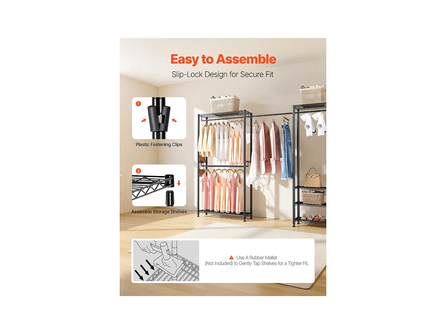 Portant à Vêtements Autoportant SucceBuy, Portemanteau avec Cadre en Acier, Penderie à Vêtements avec Capacité de Charge de 363 kg, avec Tringles