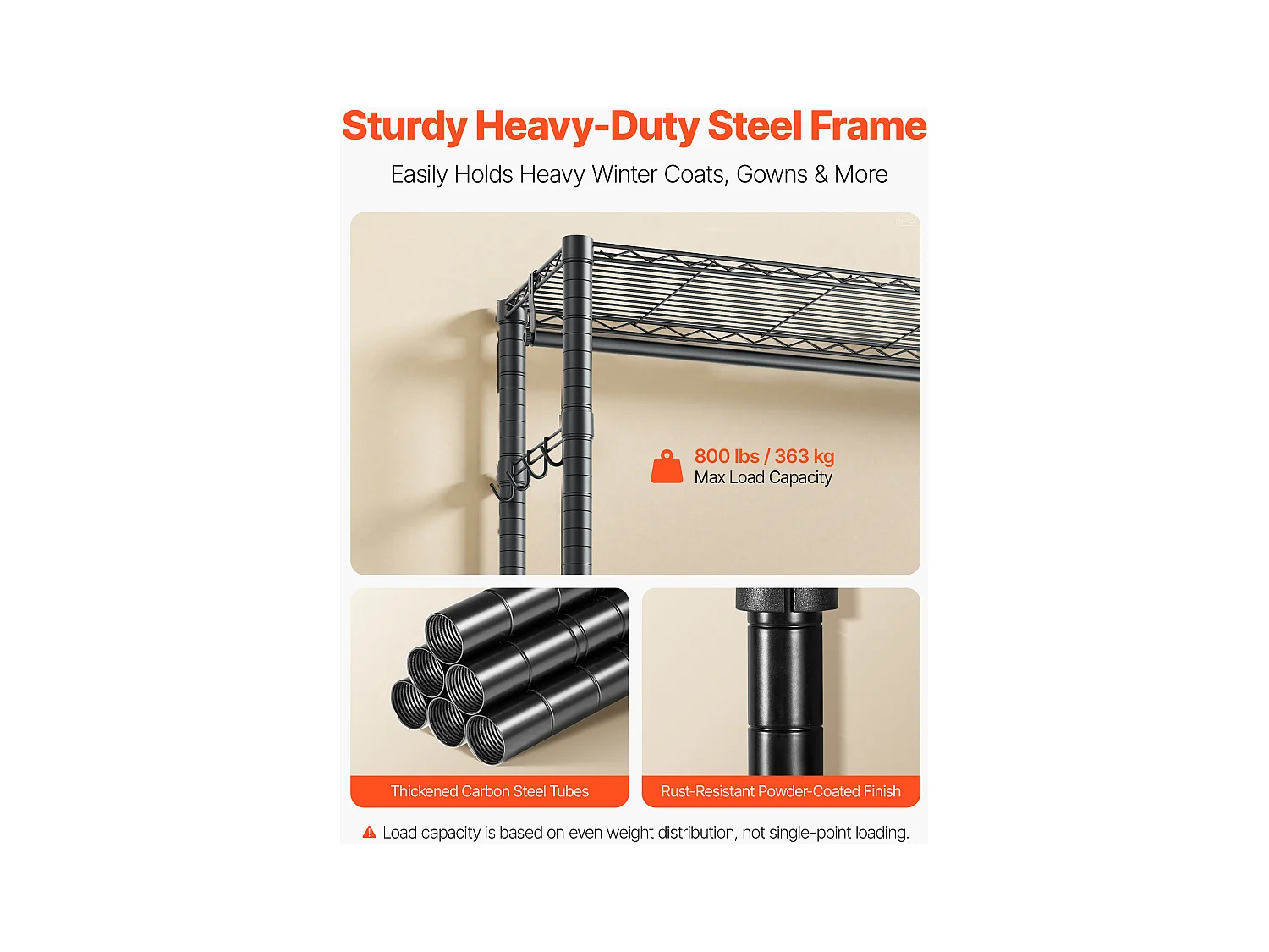 Portant à Vêtements Autoportant SucceBuy, Portemanteau avec Cadre en Acier, Penderie à Vêtements avec Capacité de Charge de 363 kg, avec Tringles