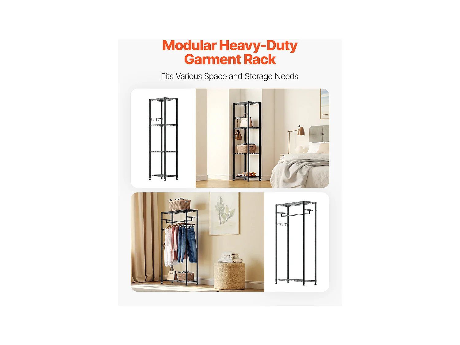 Portant à Vêtements Autoportant SucceBuy, Portemanteau avec Cadre en Acier, Penderie à Vêtements avec Capacité de Charge de 363 kg, avec Tringles