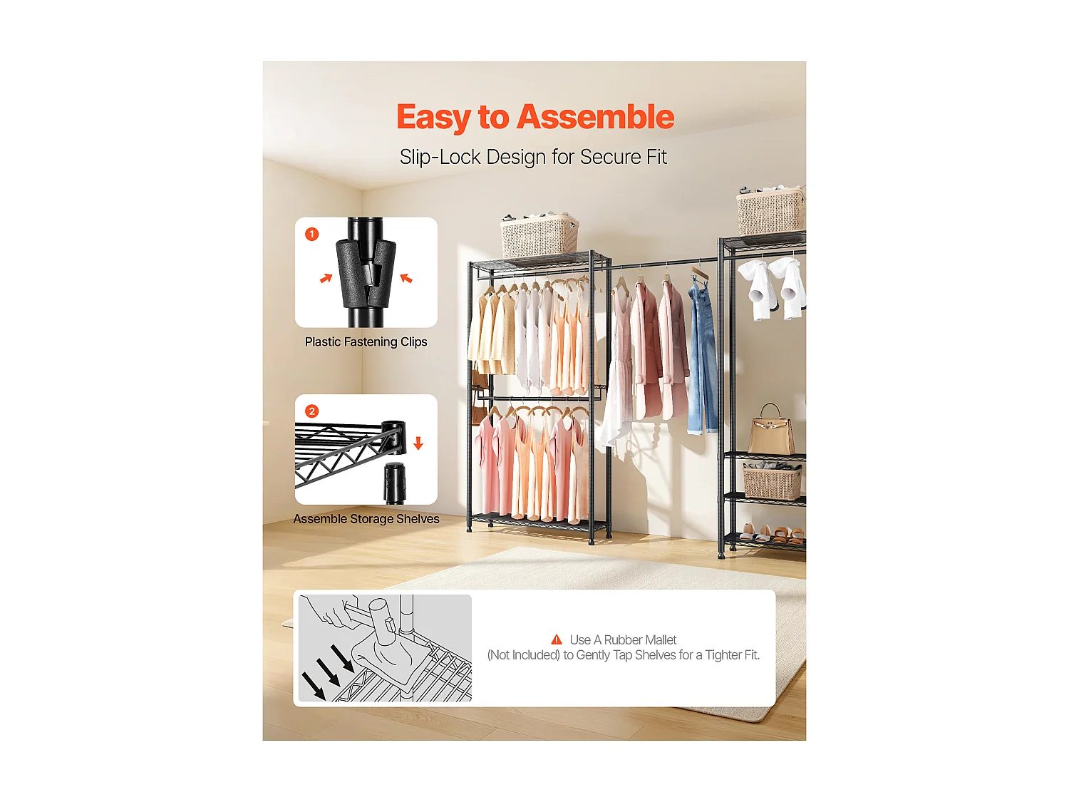 Portant à Vêtements Autoportant SucceBuy, Portemanteau avec Cadre en Acier, Penderie à Vêtements avec Capacité de Charge de 363 kg, avec Tringles