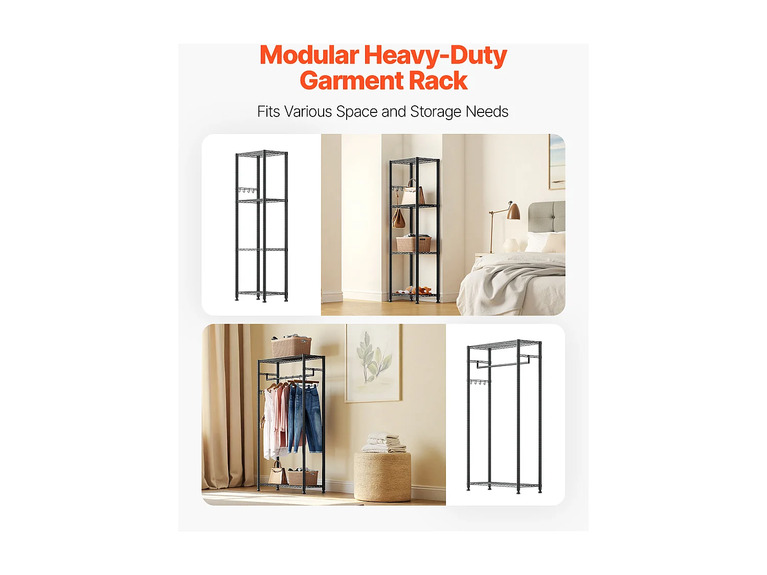 Portant à Vêtements Autoportant SucceBuy, Portemanteau avec Cadre en Acier, Penderie à Vêtements avec Capacité de Charge de 363 kg, avec Tringles