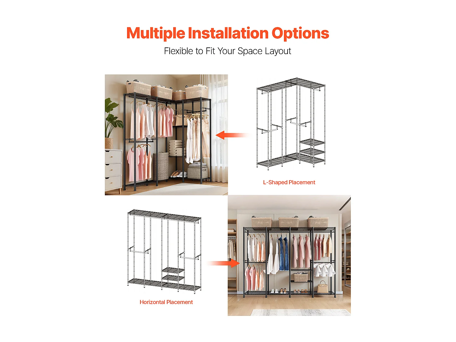 Portant à Vêtements SucceBuy avec Étagères Réglables, Portemanteau avec Cadre en Acier, Penderie à Vêtements Capacité de Charge 499 kg, avec 4 Tringles