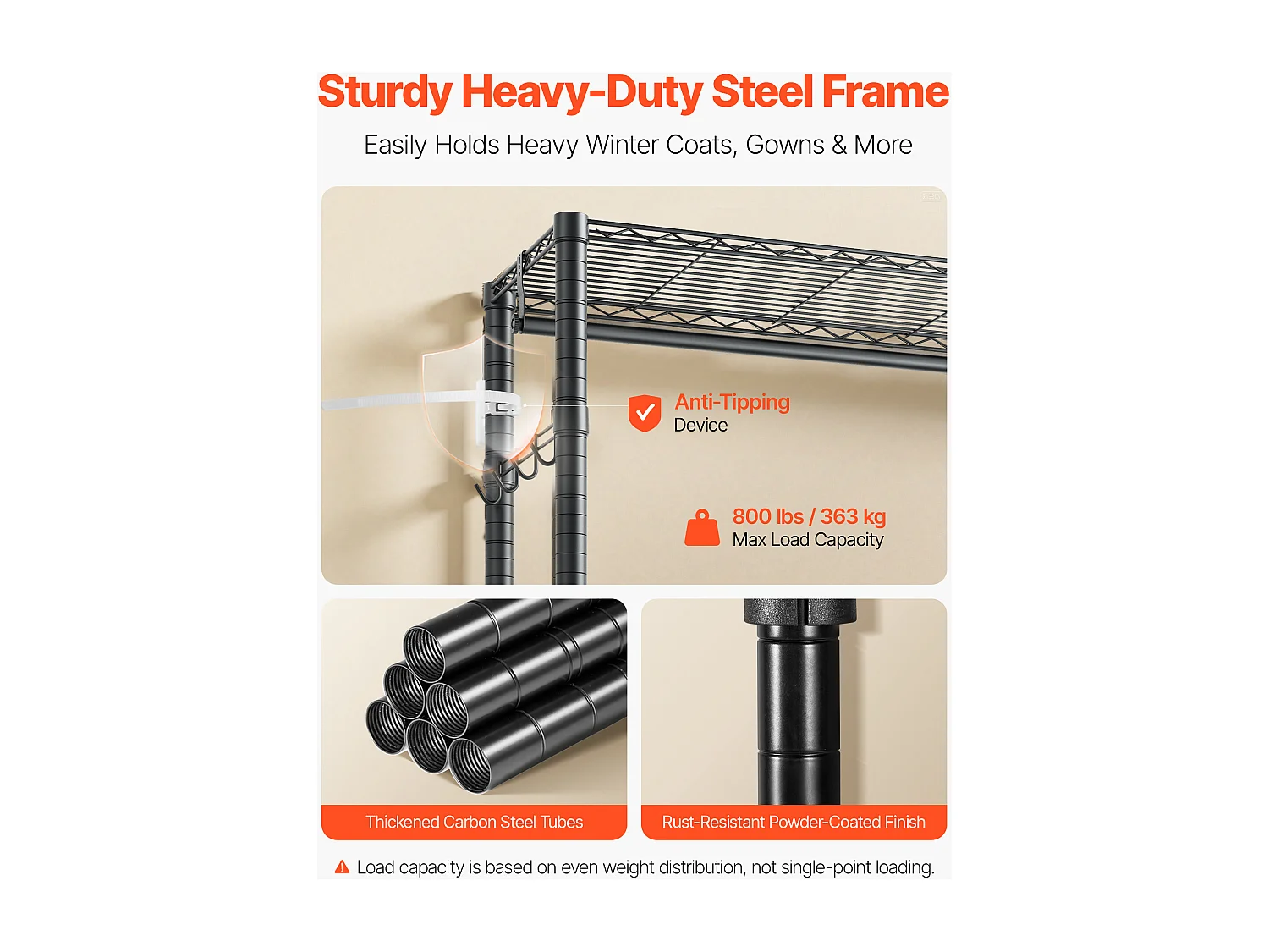 Portant à Vêtements SucceBuy avec 6 Étagères Réglables, Portemanteau avec Cadre en Acier, Penderie à Vêtements Capacité de Charge 363 kg, avec 3 Tringles