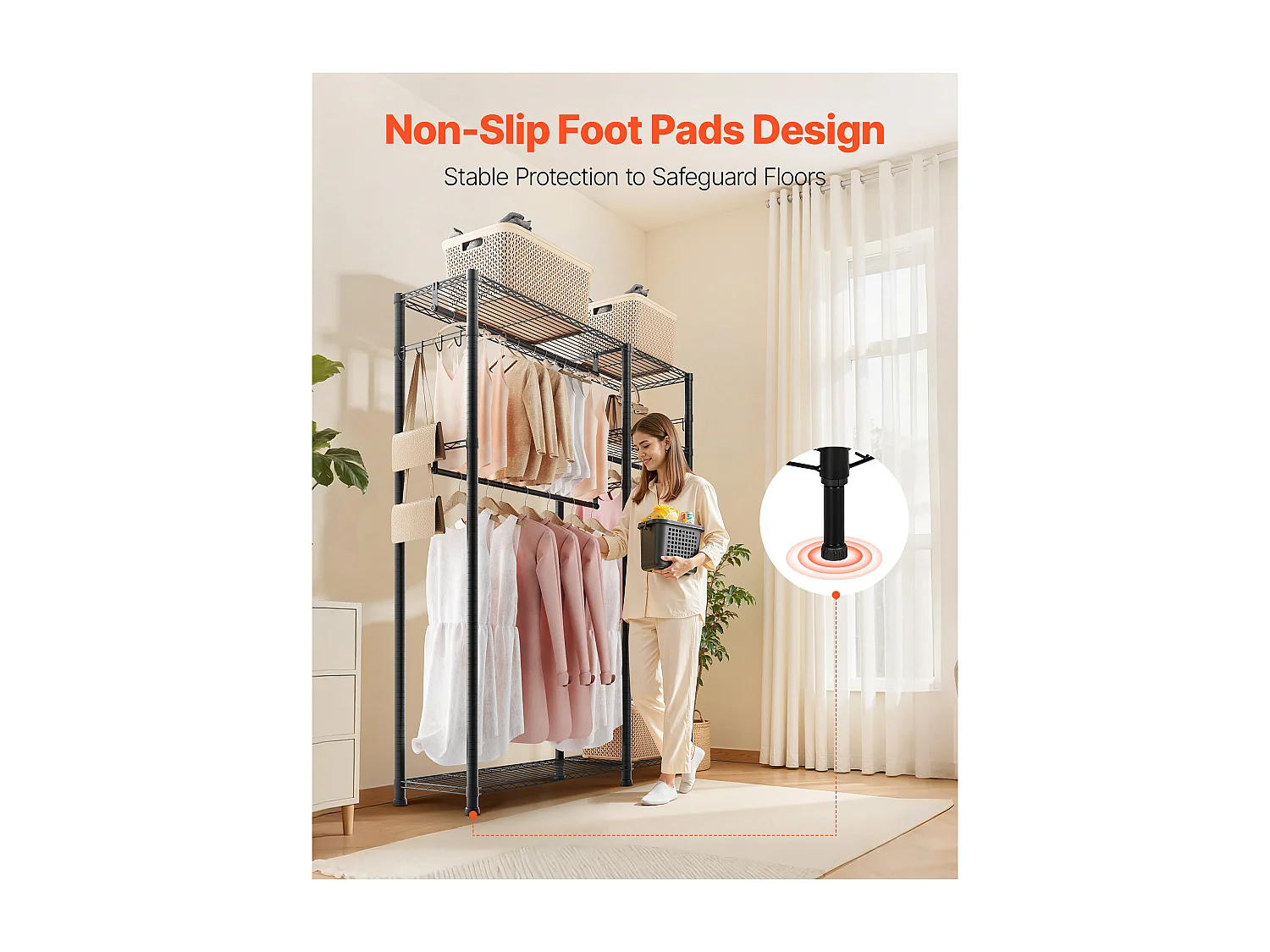 Portant à Vêtements SucceBuy avec 6 Étagères Réglables, Portemanteau avec Cadre en Acier, Penderie à Vêtements Capacité de Charge 363 kg, avec 3 Tringles