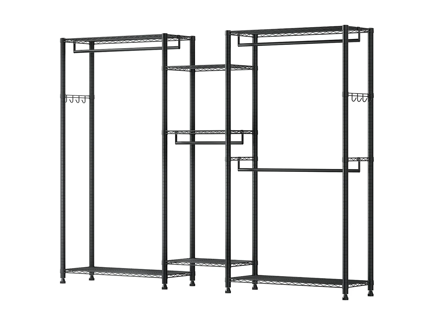 Wieszak na Ubrania SucceBuy z 7 Regulowanymi Półkami, Wieszak ze Stalową Ramą, Szafa na Ubrania Nośność 385,5 kg, z 4 Drążkami