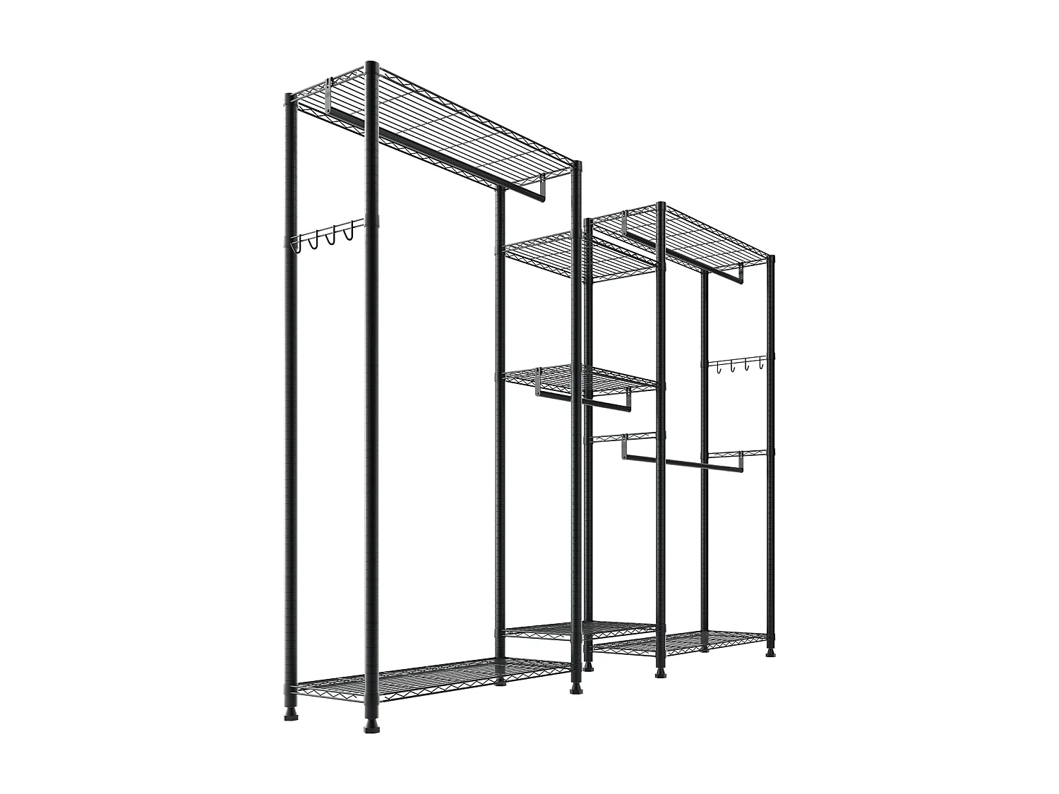 Wieszak na Ubrania SucceBuy z 7 Regulowanymi Półkami, Wieszak ze Stalową Ramą, Szafa na Ubrania Nośność 385,5 kg, z 4 Drążkami