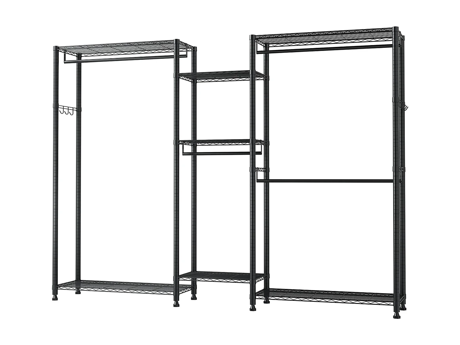Wieszak na Ubrania SucceBuy z 7 Regulowanymi Półkami, Wieszak ze Stalową Ramą, Szafa na Ubrania Nośność 385,5 kg, z 4 Drążkami