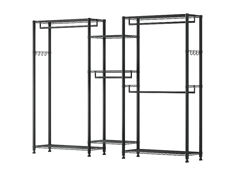Wieszak na Ubrania SucceBuy z 7 Regulowanymi Półkami, Wieszak ze Stalową Ramą, Szafa na Ubrania Nośność 385,5 kg, z 4 Drążkami