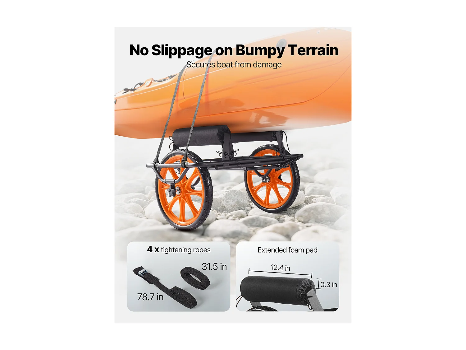 Chariot de Kayak SucceBuy, Capacité de Charge 150 kg, Chariot de Transport Paddle Pliable Compact, avec Pneus en Caoutchouc Plein 38 cm, Pied de Support