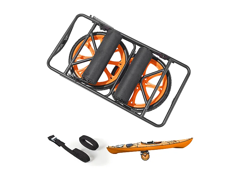 Chariot de Kayak SucceBuy, Capacité de Charge 150 kg, Chariot de Transport Paddle Pliable Compact, avec Pneus en Caoutchouc Plein 38 cm, Pied de Support