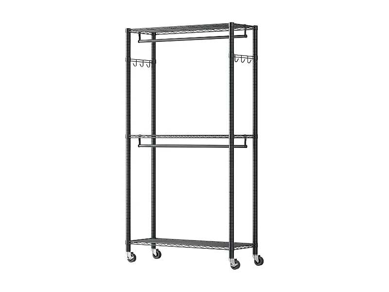 Portant à Vêtements Mobile SucceBuy , Portemanteau sur Roulettes à 3 Étagères Réglables, Penderie à Vêtements en Acier au Carbone, Capacité de Charge 204 kg