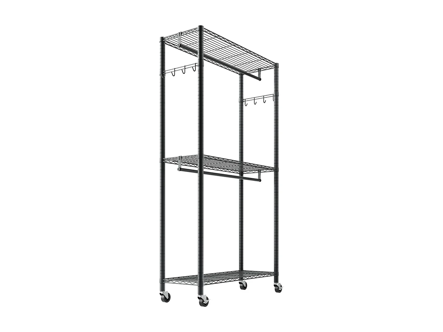 Portant à Vêtements Mobile SucceBuy , Portemanteau sur Roulettes à 3 Étagères Réglables, Penderie à Vêtements en Acier au Carbone, Capacité de Charge 204 kg