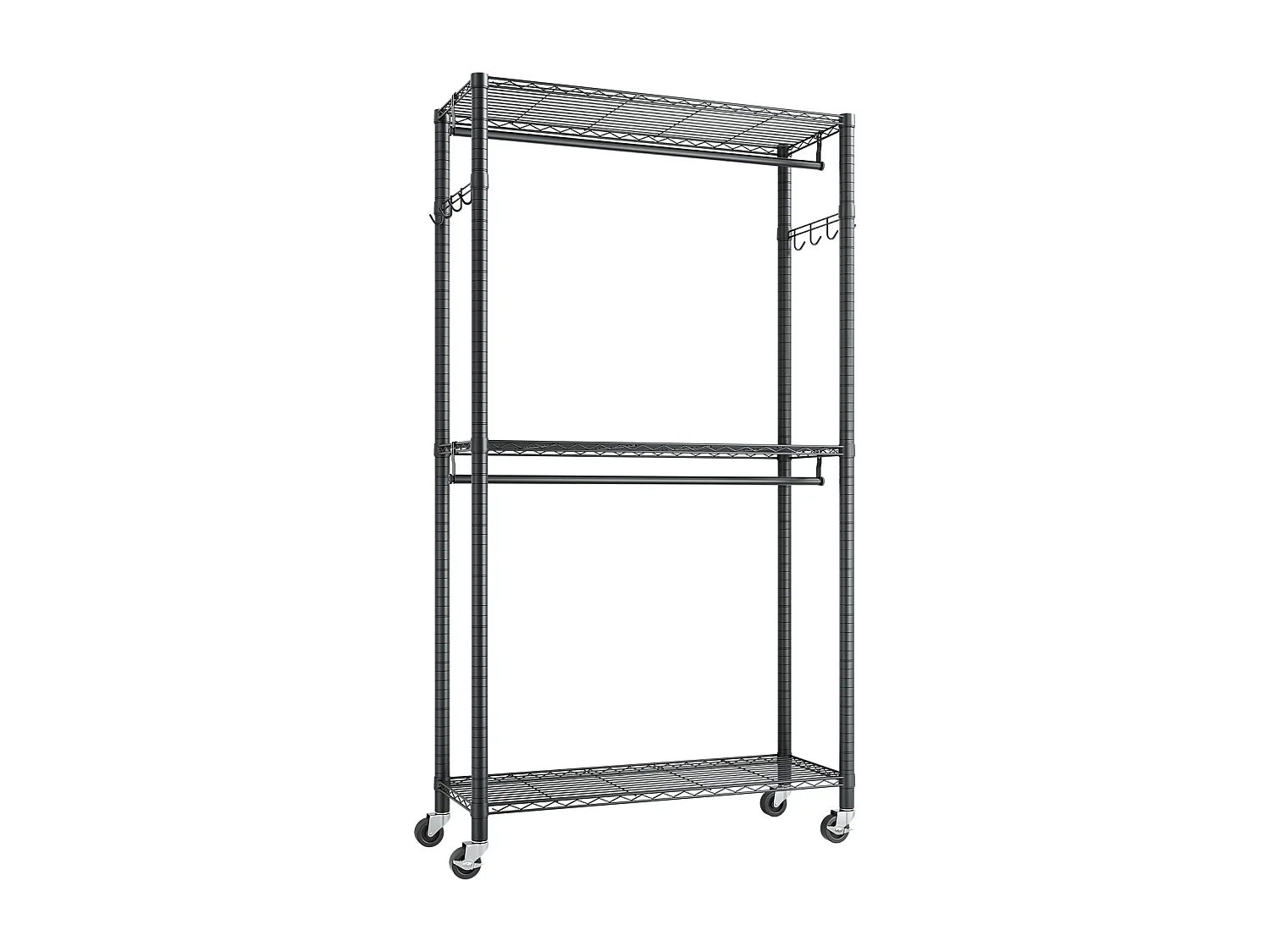 Portant à Vêtements Mobile SucceBuy , Portemanteau sur Roulettes à 3 Étagères Réglables, Penderie à Vêtements en Acier au Carbone, Capacité de Charge 204 kg