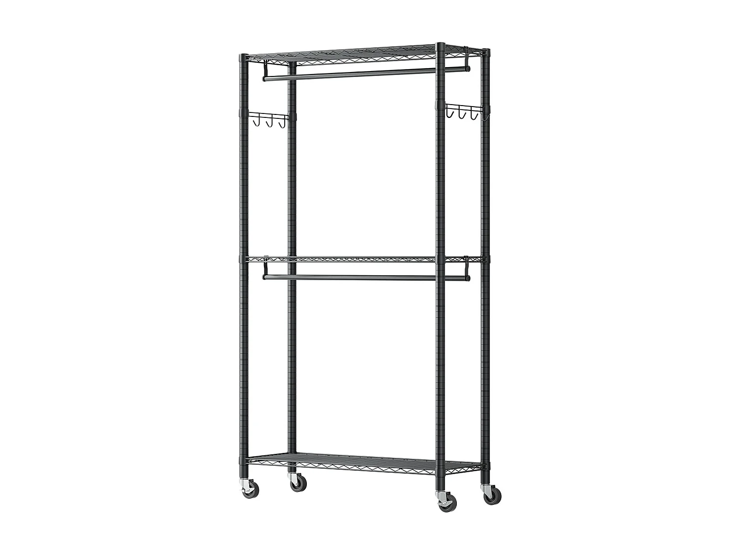 Portant à Vêtements Mobile SucceBuy , Portemanteau sur Roulettes à 3 Étagères Réglables, Penderie à Vêtements en Acier au Carbone, Capacité de Charge 204 kg