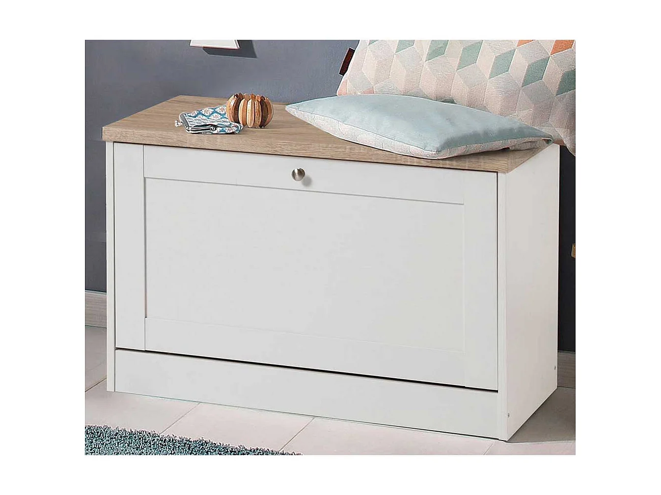 Garderobenbank in Weiß und Sonoma Eiche Schuhklappe
