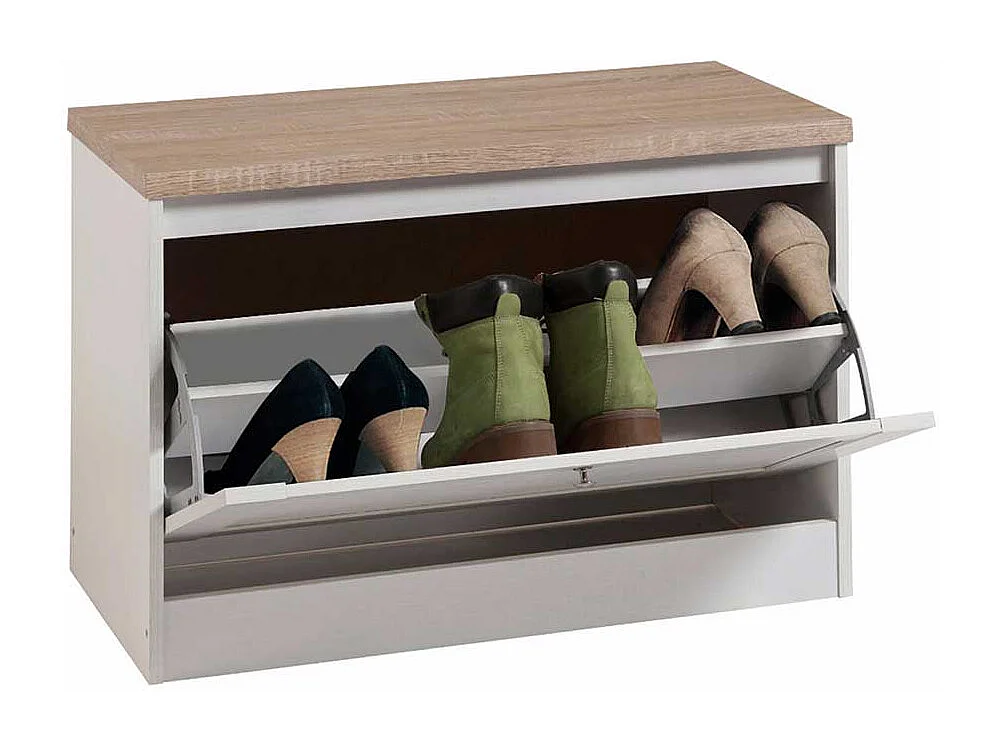 Garderobenbank in Weiß und Sonoma Eiche Schuhklappe